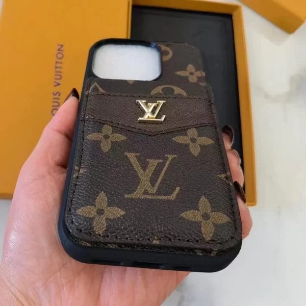 Luxury LV Phone Case with Card Holder – Trendy LV Design for iPhone