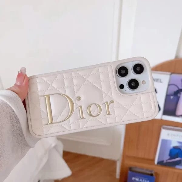 white dior iphone 14 pro leather case